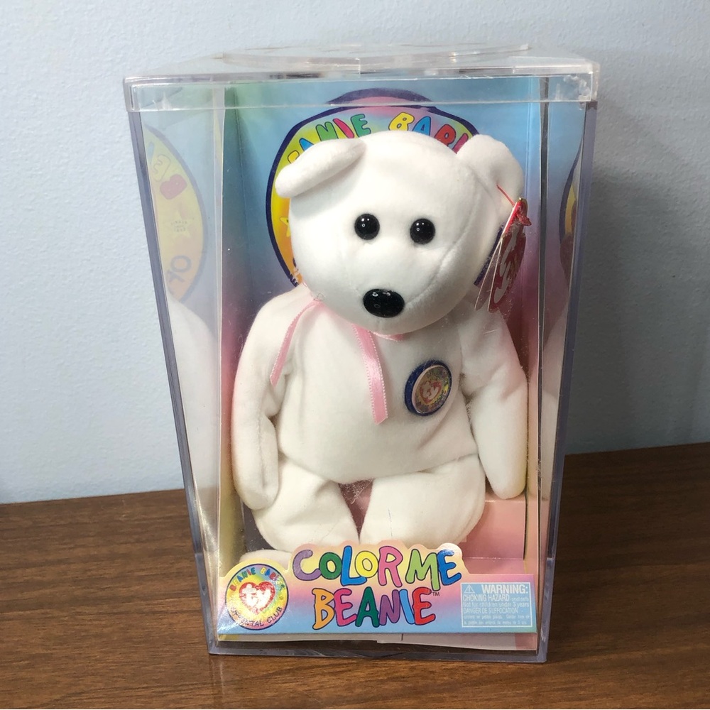New! Genuine 2002 Ty Beanie Baby "Color Me Beanie" With Markers White Bear NEW